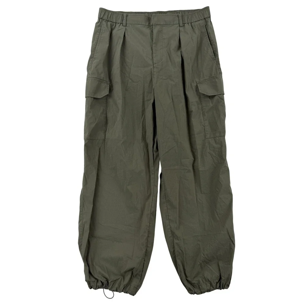 Uniqlo Cargo Pants Mens XL Y2K Green Relaxed Fit Canvas Elastic Parachute Baggy